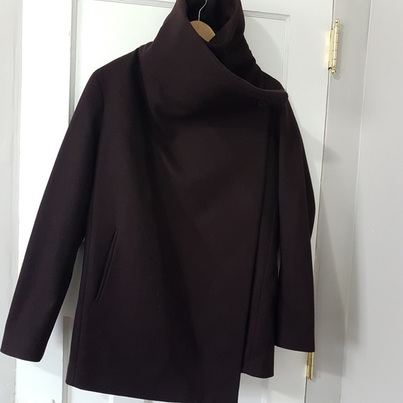 All Saints Jax Wool Blend Draped Coat Burgundy Sz 8 - Picture 4 of 16